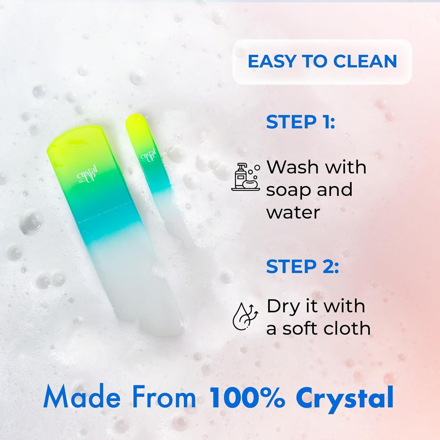 Cristal UP Crystal Nail and Feet Care Kit - 2PC with a Crystal Foot Scraper and Medium Glass Nail File, Durable, Eco Friendly and Gentle on Nails, Perfect for Home Office and On The Go, Yellow Lemon