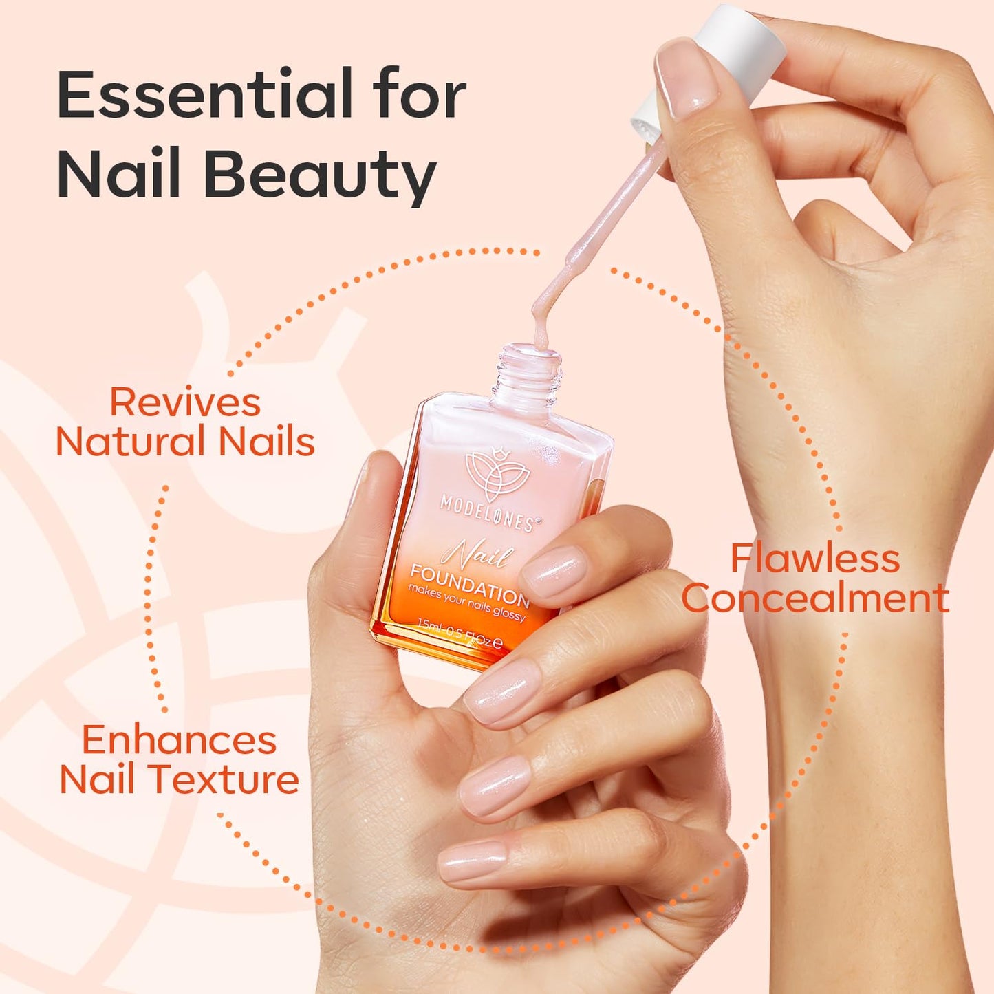 modelones Nail Strengthener, Glitter Clear Nail Natural Concealer Foundation Polish Air Dry Nail Growth Polish for Damaged Nails Imperfection Masking Gifts for Women 15ml