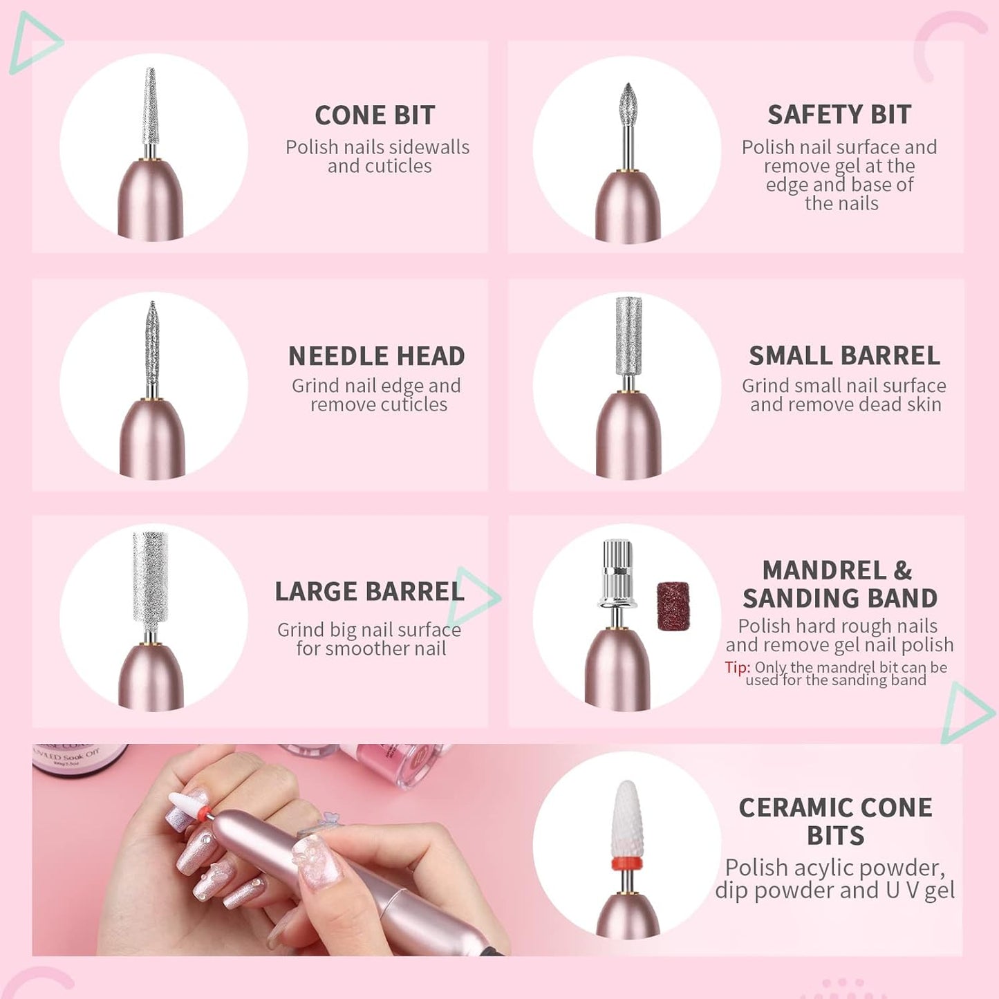 SAVILAND Acrylic Electric Nail Drill : Exclusive Love Series Portable Efile Nail Drill Machine Professional Complete Drill Bits for Remove Acrylic Nails Manicure & Toenails Nail Care Home Salon DIY