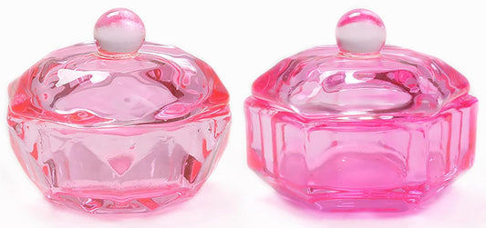 2 Pcs Pink Glass Nail Art Cups Nail Dipping Jars Nail Dappen Dishes Bowls Nail Powder Holders Nail Liquid Containers with Lid Nail Salon Supplies Hexagon Nail Art and Polish