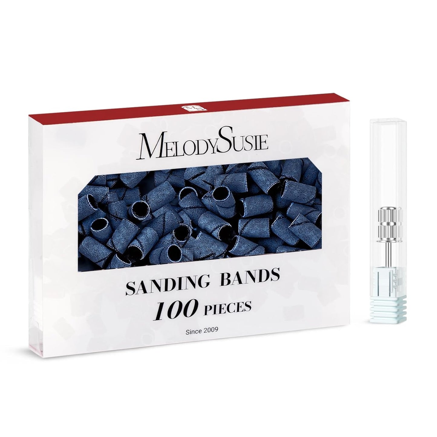 MelodySusie 100 Pcs Nail Drill Bits Sanding Bands for Nail Drill 180 Fine Grit Nail File Sanding Bands for Acrylic Nails Gel Manicures and Pedicure