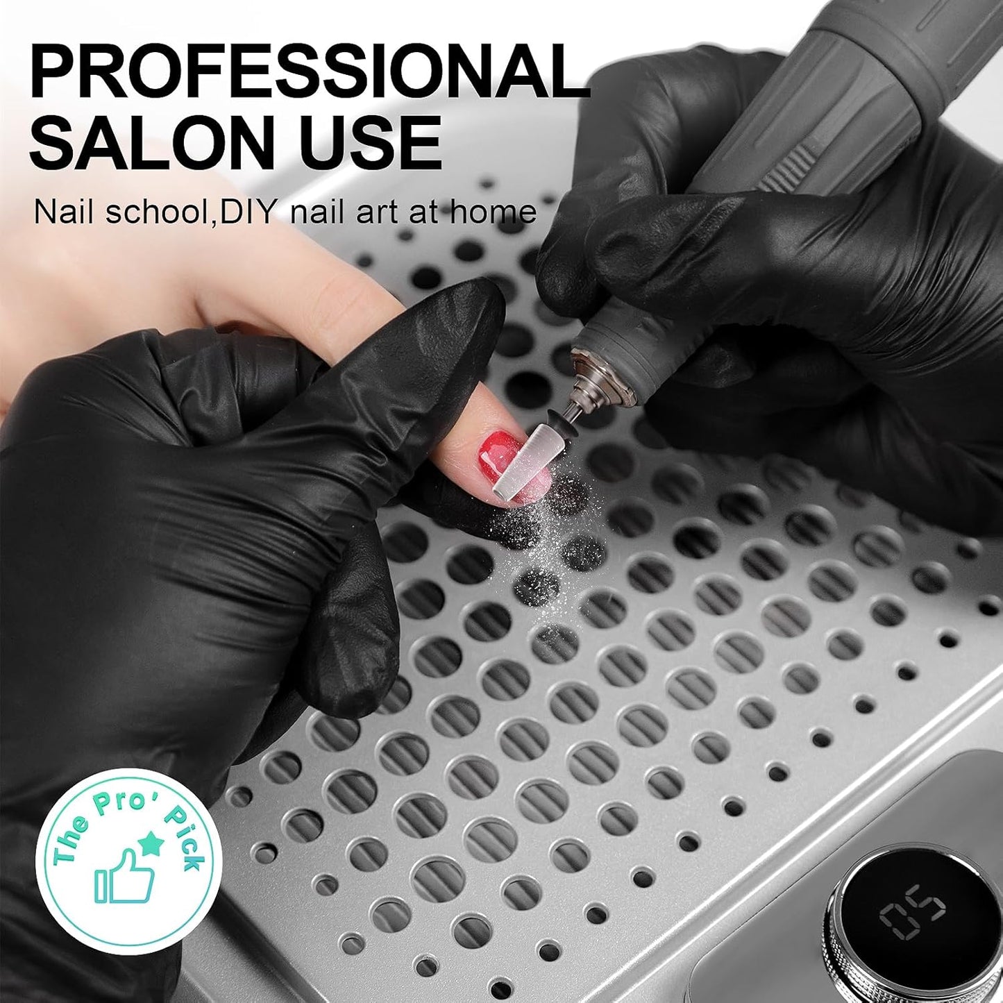 L'UGX Rechargeable Nail Dust Collector for Acrylic Nails, 10-Gear Professional Nail Vacuum Duster Extractor Cleaner With 2 Reusable Filters for Salon Use,Powerful