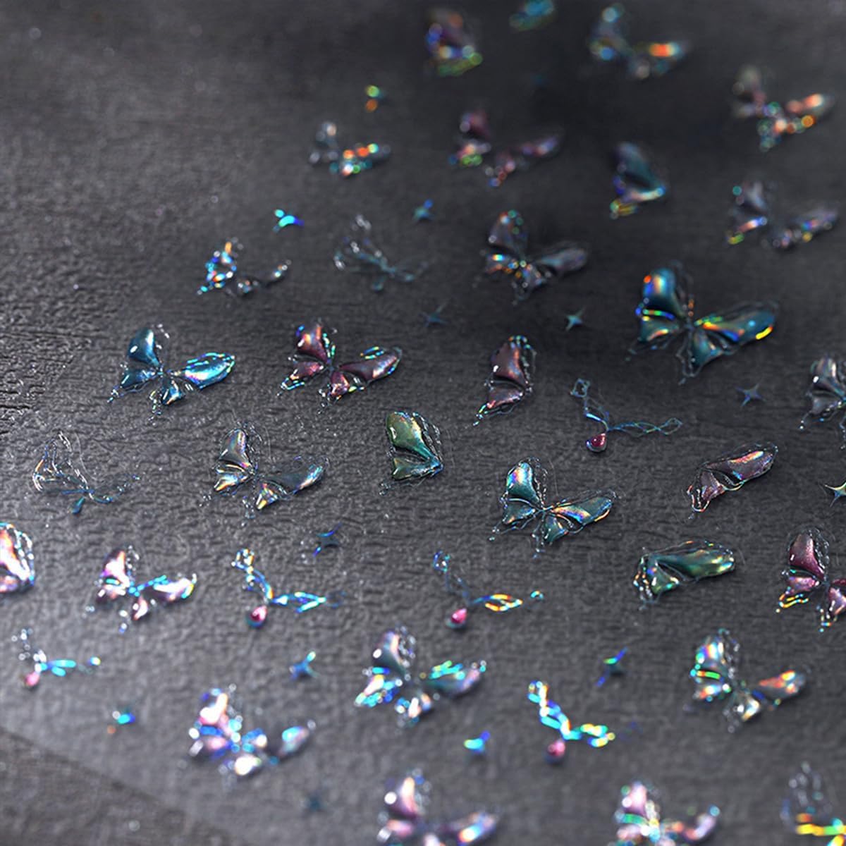 Aurora Laser Butterfly Nail Stickers - 5D Embossed, Holographic Design, Self-Adhesive Decals for Women's Nail Art Decoration