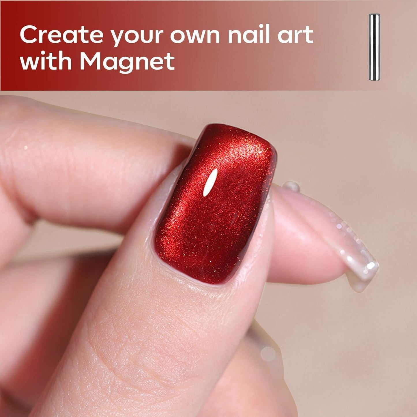 modelones Red Cat Eye Gel Nail Polish Set, 2PCS 15 ML Magnetic Glitter Holographic Red Ruby Glass Polish Reflective Jelly Translucent UV Gel Manicure Art DIY Salon Christmas Gift for Girl Women