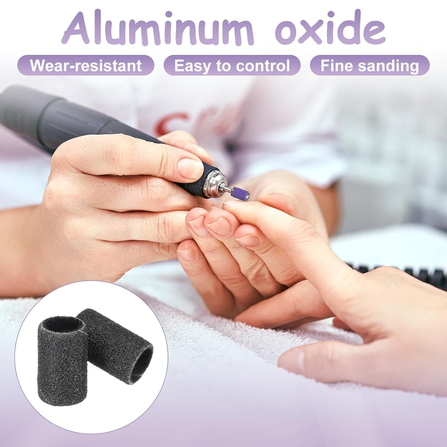 HARFINGTON 100pcs Small Sanding Bands 180 Grit for Nail Drill Bits Mini Sanding Band for Nails Gel Manicures Black