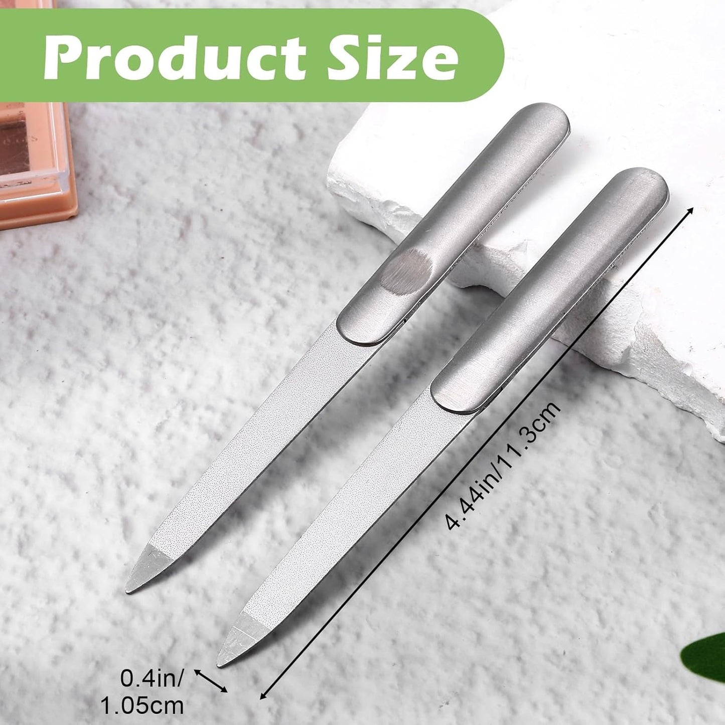 2 PCS Diamond Emery Board Double Sided Metal Nail File Stainless Steel Finger Nail Buffer Manicure Pedicure Tool Precision Fingernail File Natural Fingernail for Salon Home Travel Women Men
