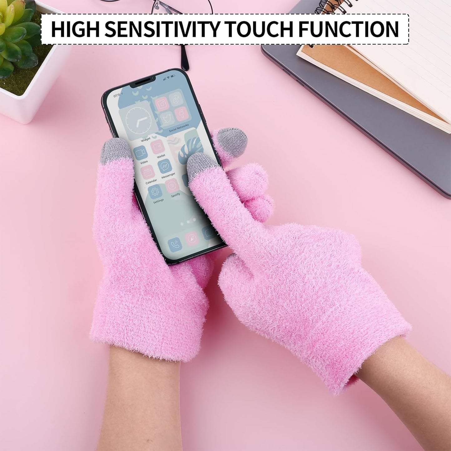 Moisturizing Gloves for Dry Hands Cotton Gloves for Eczema with Good Lining Touchscreen Fingertips Overnight Spa Gloves for Women & Men Reusable for Sleeping (Pink)