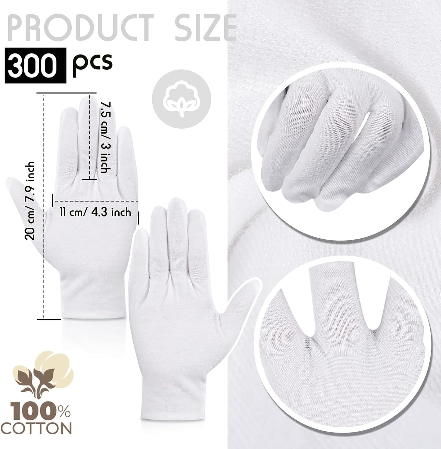 Jecery White Cotton Gloves Bulk Pack Moisturizing Overnight Dry Hand Eczema Thin Inspection Liner for Jewelry Coin Collection