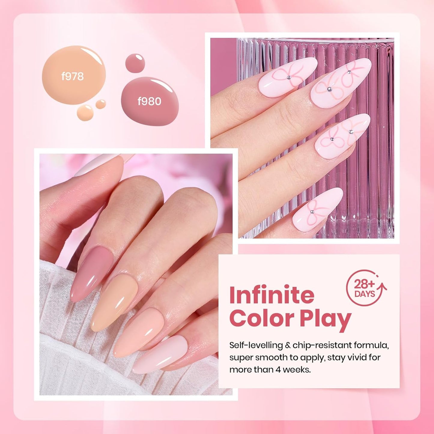 Beetle Nude Gel Nail Polish Set - 6 Colors Light Pink Nude gel polish colors Soak Off Gel Polish Kit Nail Art Manicure Salon Uv Led DIY at Home Vanilla Cloud Collection Gift for Women&Girls
