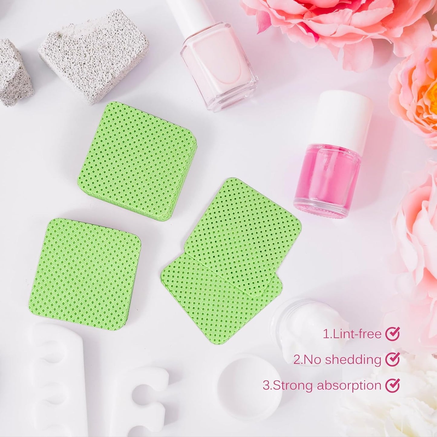 150 Pcs Lint Free Nail Wipes, Non-Woven Nail Polish Remover Pads Nail Polish Wipes for Nail Polish Removal Eyelash Extensions DIY Nail Art Supplies (Green)