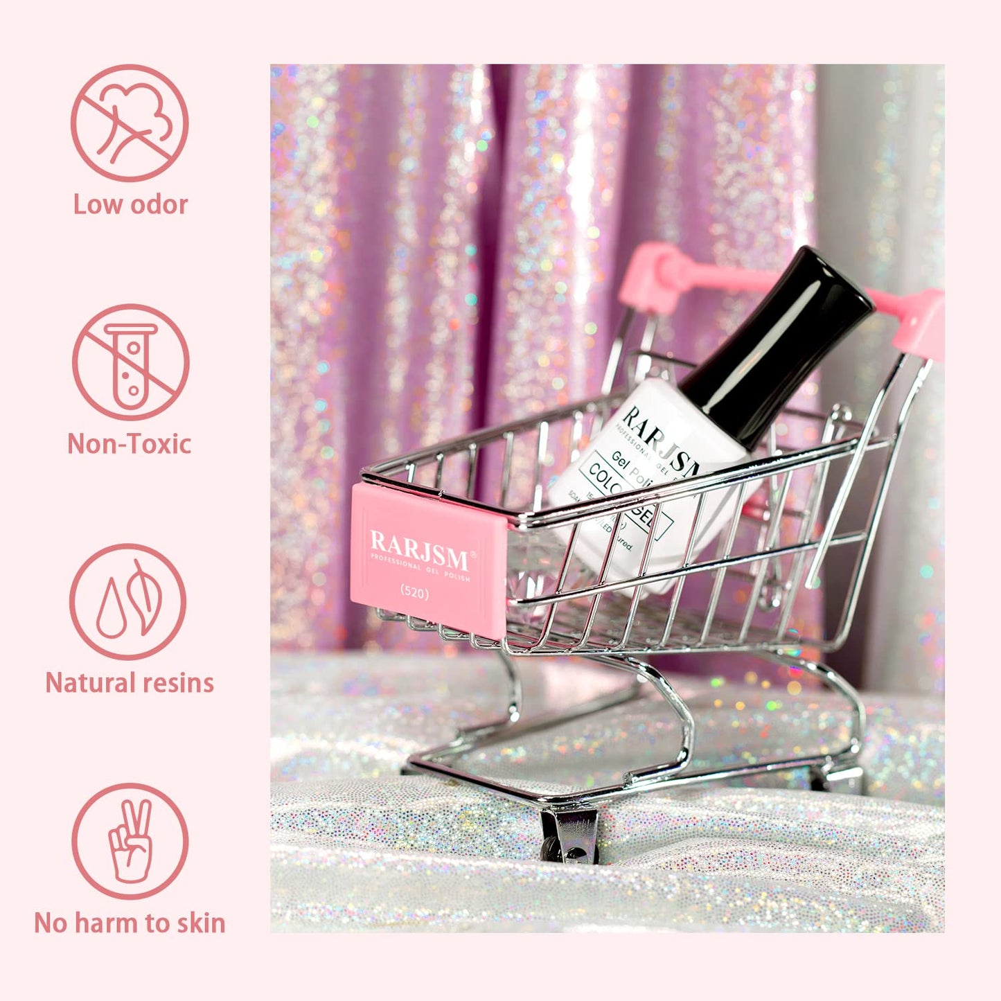 RARJSM Nude Pink Glitter Gel Nail Polish Chunky Iridescent Glitter Gelpolish 15ml Shimmer Holographic Rainbow Effect Soak off L e d U V Curing Required High Pigments for Home Manicure Nail Art