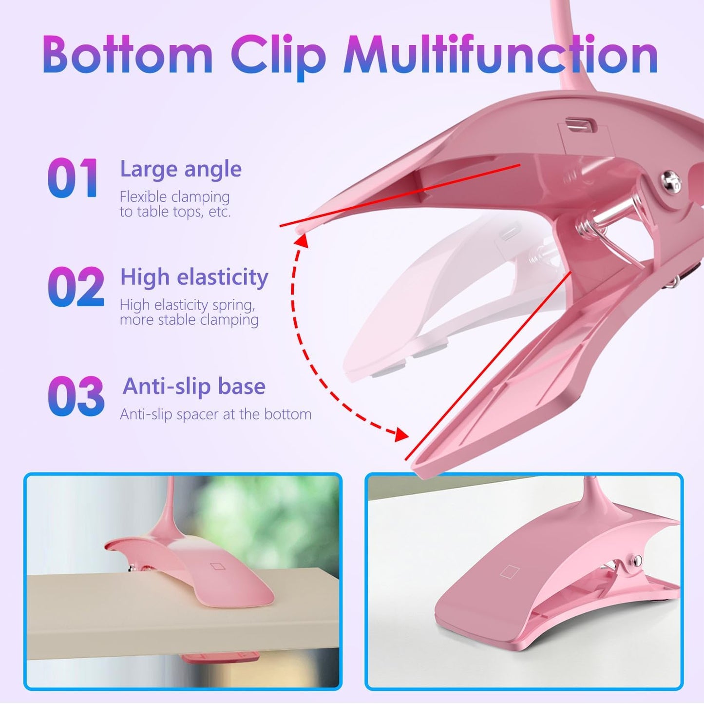 AORAEM UV Nail Lamp Rechargeable Gooseneck UV Light for Gel Nails Touch Flash Cure Lamp Nail Dryer with Clamp, Portable LED Gel Light 3 Level Timing Home Professional DIY Manicure Salon (Pink)