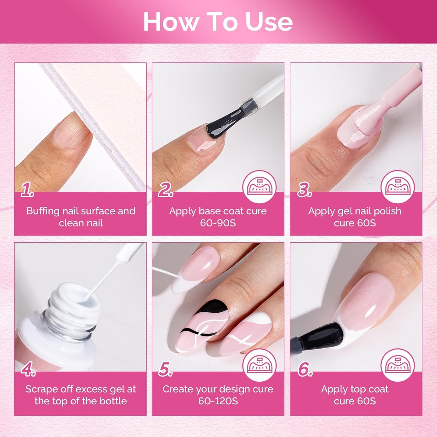 MelodySusie 2Pcs Gel Liner Nail Art Polish,for Line and Patterns of Painting,French Nail Tips,DIY Manicure Pedicure for Home DIY Salon Use 8ML White and Black