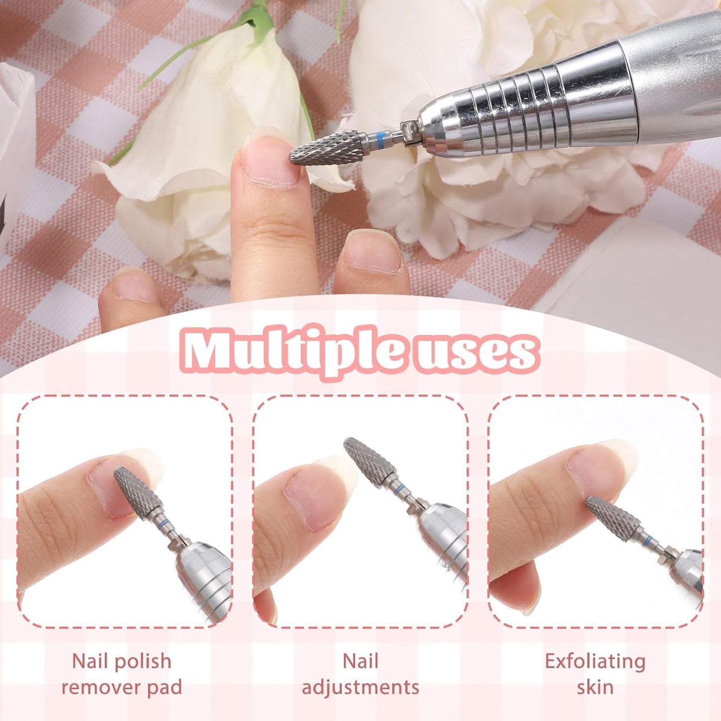 2 Pcs Nail Drill Bits 3/32" 5 in 1 Safety Drill Bits with Case Carbide Nail Drills Bit Fast Remove Cuticle for Manicurist Nails Gel Polishing for Manicurist Nails Salon