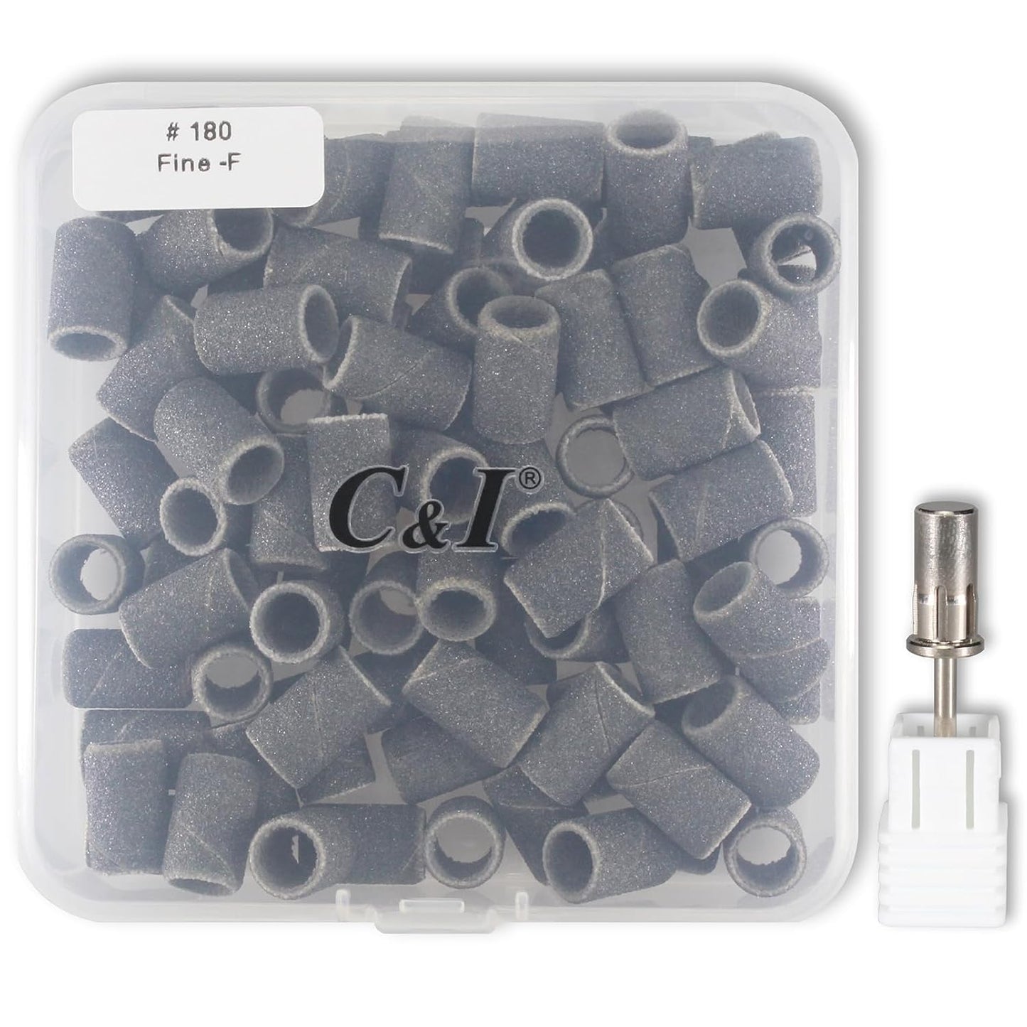 C & I Nail Sanding Bands 100 PCS Plus Upgrade Mandrel 1 PC, Nail Drill Bits for Acrylic Gel Nails Remove, Natural Nails Buffer for Nail Prep and Nail Shiner (Black, #120 Coarse)