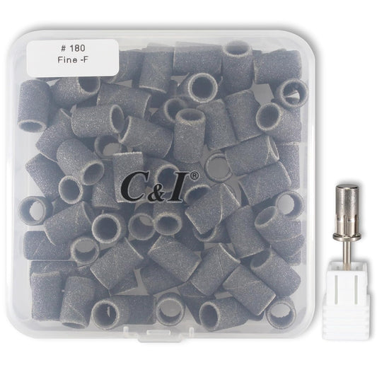 C & I Nail Sanding Bands 100 PCS Plus Upgrade Mandrel 1 PC, Nail Drill Bits for Acrylic Gel Nails Remove, Natural Nails Buffer for Nail Prep and Nail Shiner (Black, #180 Fine)