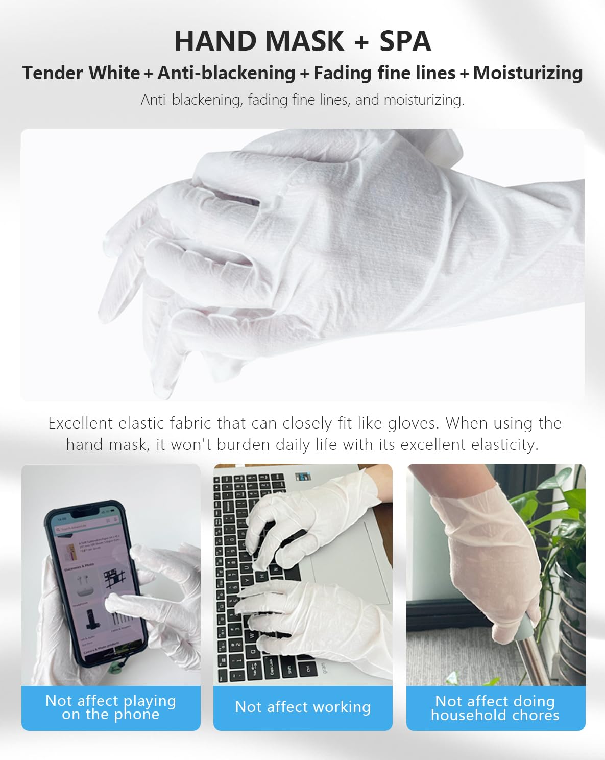Elastic Skinny Hand Mask, 10 Pairs of Serum-Infused Moisturizing Hand Gloves for Dry and Tired Skin Repair