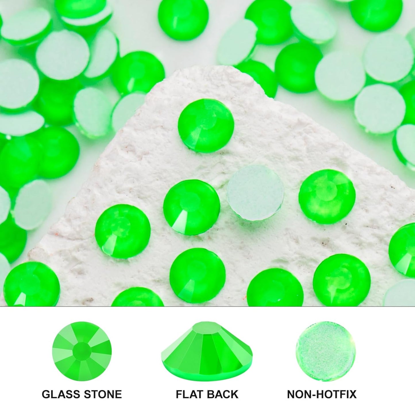 Novani 3000 Pieces Flatback Rhinestones Glass Round Gems Neon-Green Crystals for Nail Art DIY Crafts Clothes Shoes,SS8,2.3-2.5mm