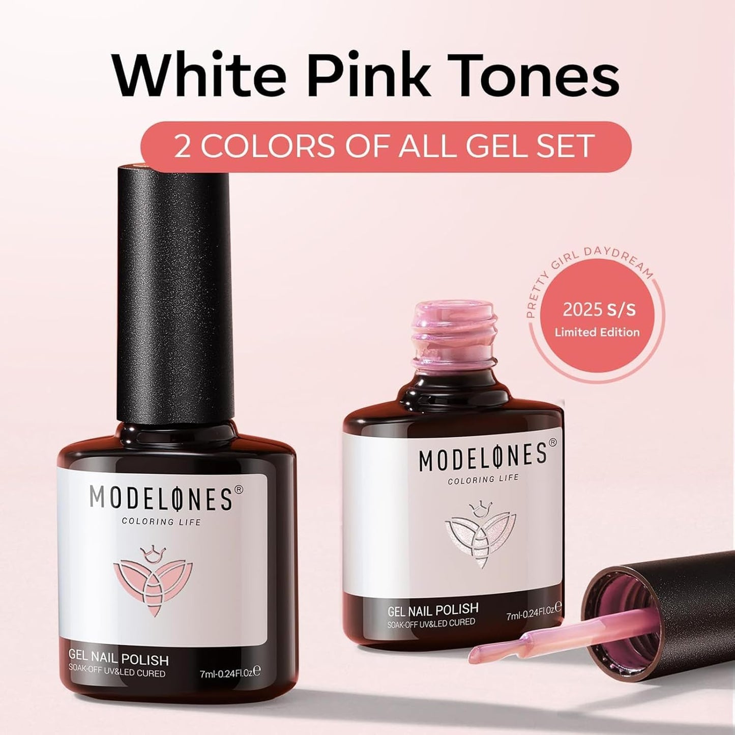 modelones Gel Nail Polish Set 2 Pcs 15 ML Nude Pink Translucent Sheer Glitter Shimmer French Base Kit Gel Polish Soak Off LED For Nail Art DIY Manicure Art Home For Women Girls