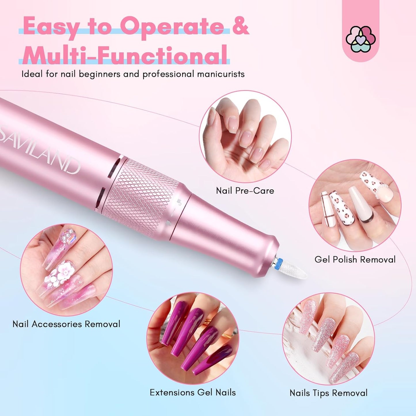 SAVILAND Advance Nail Drill Professional: 40000 RPM Upgrad E File 2025 Digital Pro Electric Cordless Fast Remover Anti-Shaking | Manicurist Nail Salon Superior Compactible for Acrylic Nails