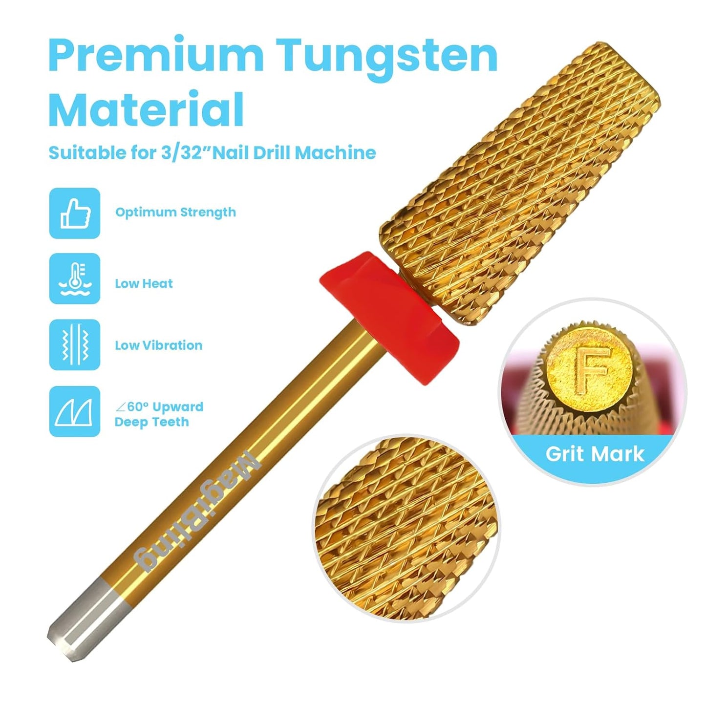 Super Cut Tapered Barrel Nail Drill Bits, 3/32'' Professional Tungsten Carbide Bits, Remove Hard Gel Fast, Right Hand, Suitable for Long Acrylic Nails Gel Polishing, Fine.