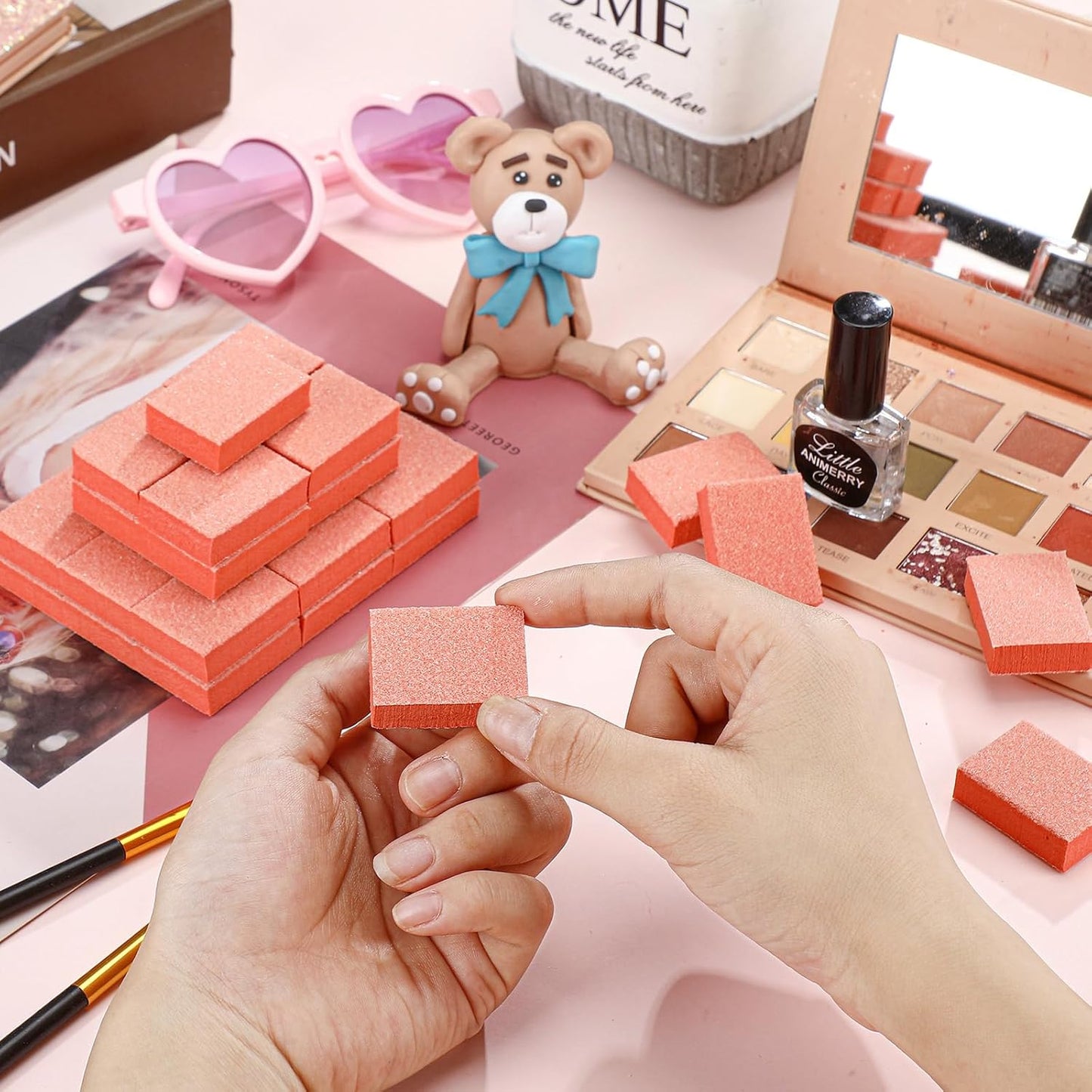 Gisafai 600 Pieces Bulk Mini Nail Buffer Blocks 80/100 Grit Orange 2 Sided Professional Salon Nail File Prior to Application of Polish Buffers for Acrylic Nails