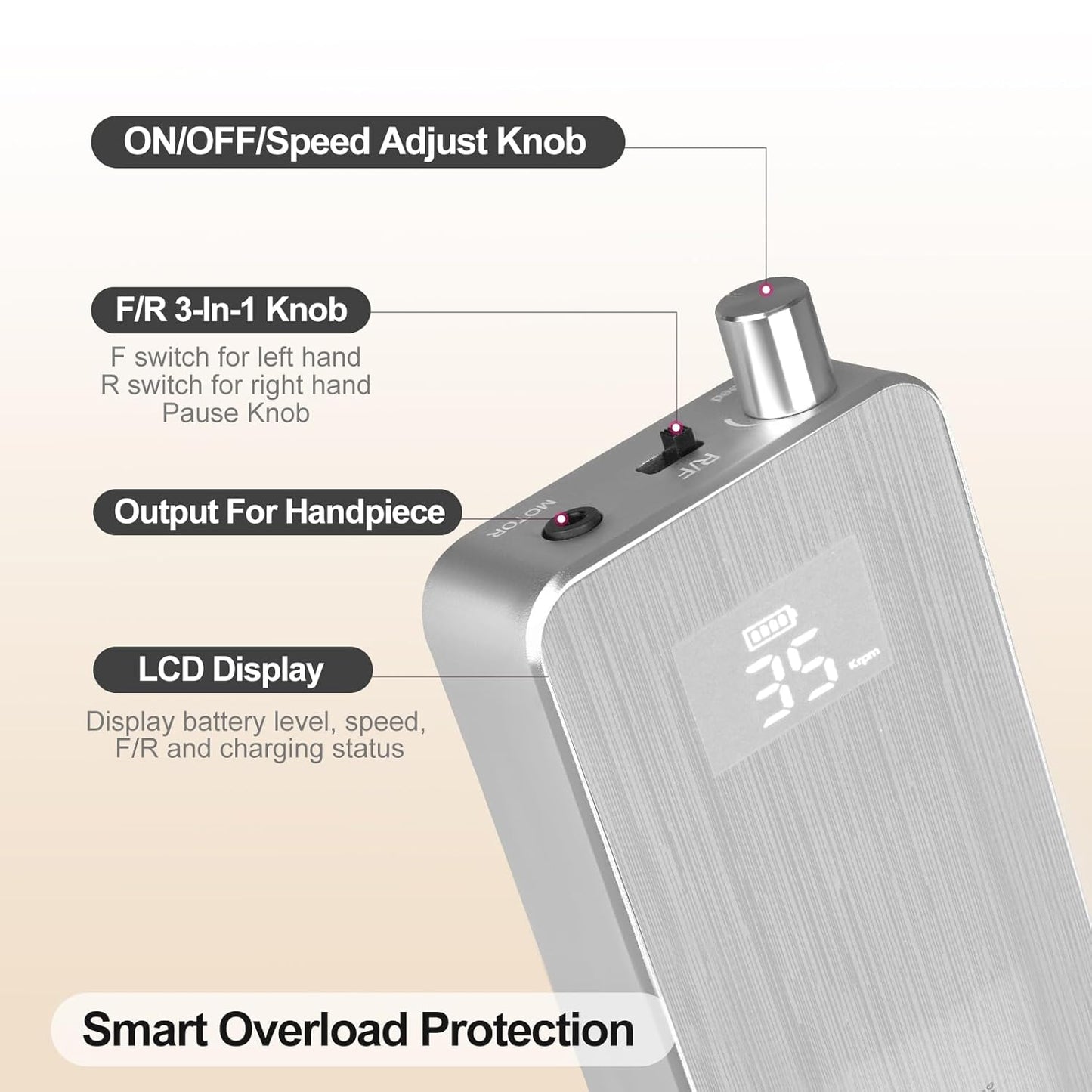 Professional Nail Drill Machine, 2-in-1 AZ GOGO 35000RPM Rechargeable Portable Cordless Nail Drills for Acrylic Gel Nails Manicure Pedicure Salon/Home Use - Coreless Motor (Silver)