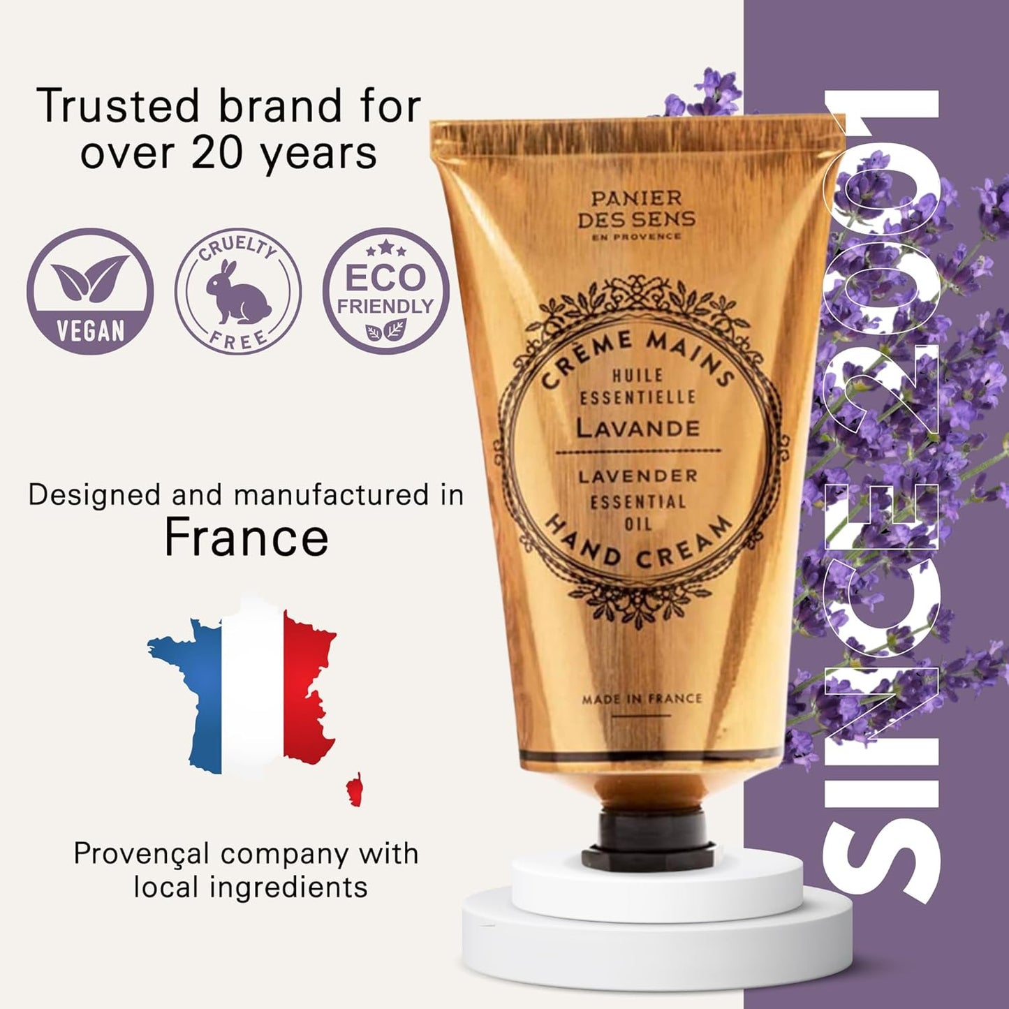 Panier des Sens Lavender Hand Cream - Nourishing Shea Butter Hand Cream for Dry Cracked Hands 97% Natural Ingredients - Dermatologically Tested Hand Lotion for Woman Made in France, 2.5 fl oz