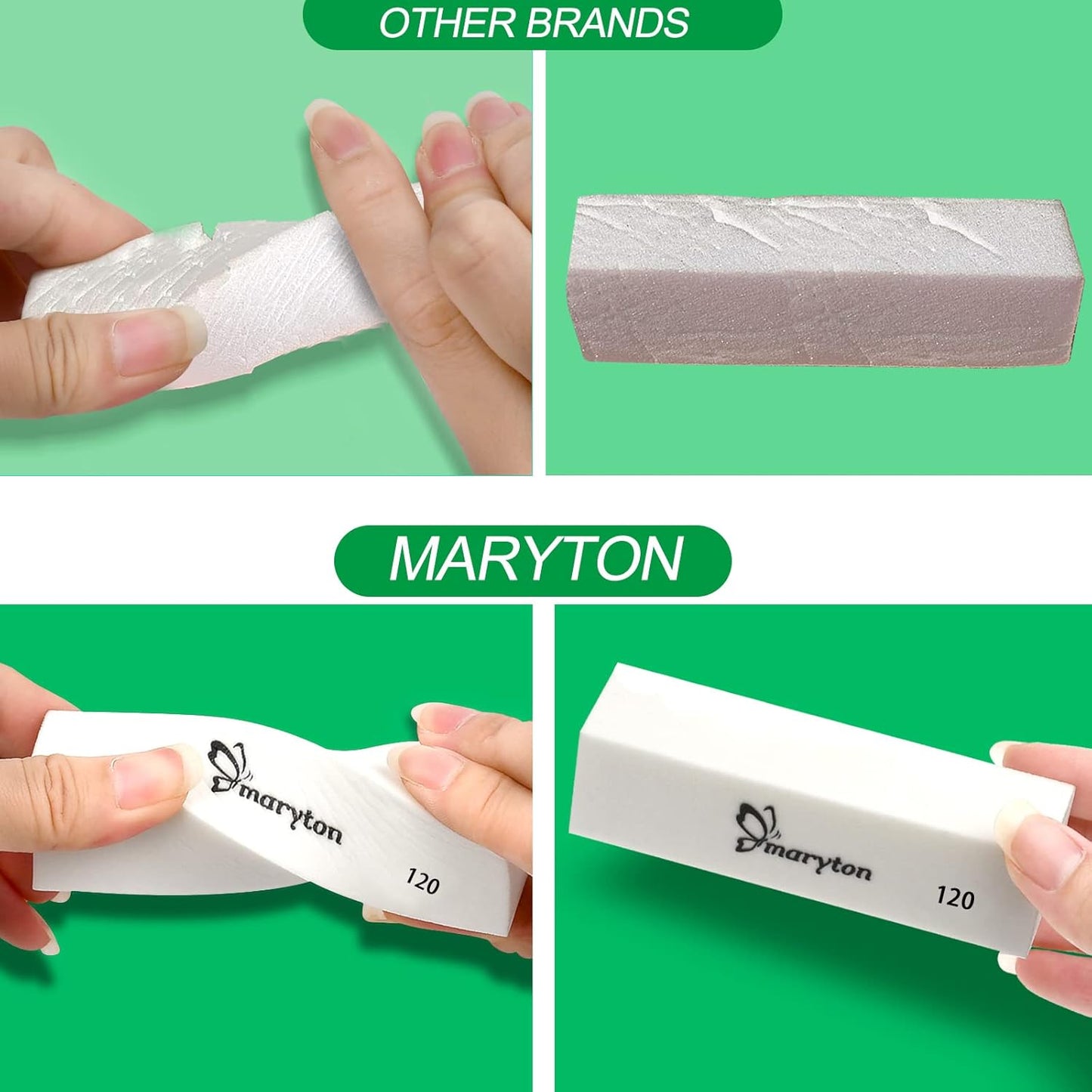 Maryton Nail Buffer Blocks, Medium 120 Grit Buffing Blocks Buffers for Acrylic Nails Gel Polish Nails, 4 Way Professional Pedicure Manicure Buffer Kits, 10 Count (White)