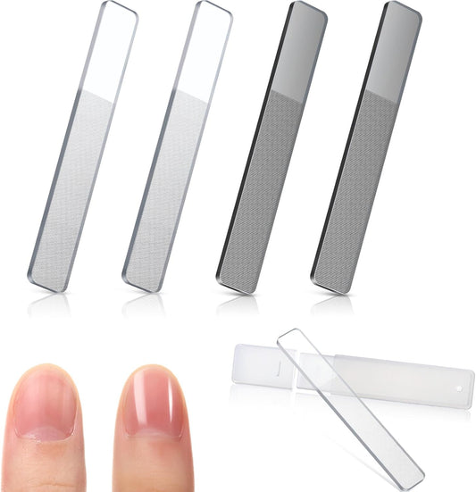 Mudder 4 Pack Glass Nail File Shiner Files Kit Crystal Nail Buffer Polisher with Case Manicure Tools for Natural Nails Women Shaping Buffing and Polishing