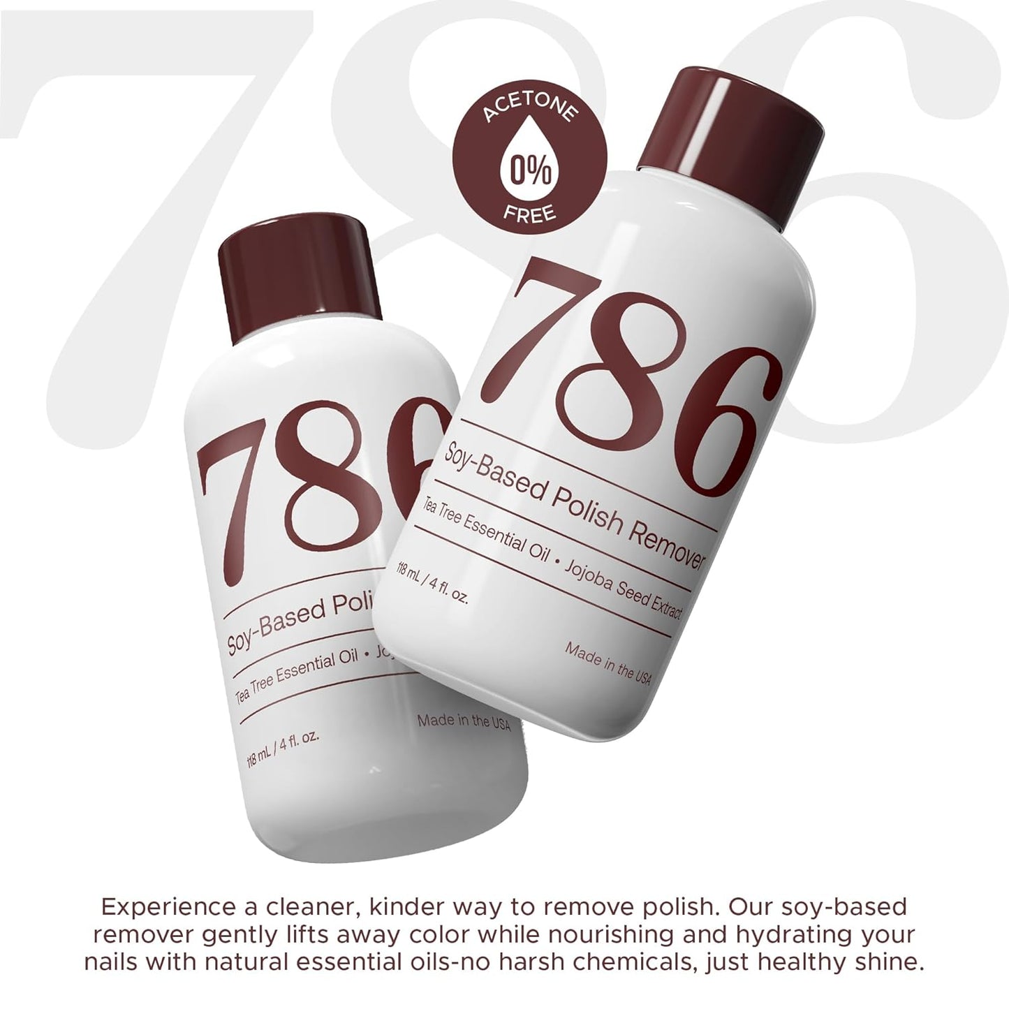 786 Cosmetics Soy-Based Nail Polish Remover - Acetone Free, with Almond Essential Oil, Gentle Nail Polish Remover, Non-Toxic, Non-Flammable, Promotes Healthy & Moisturized Nails