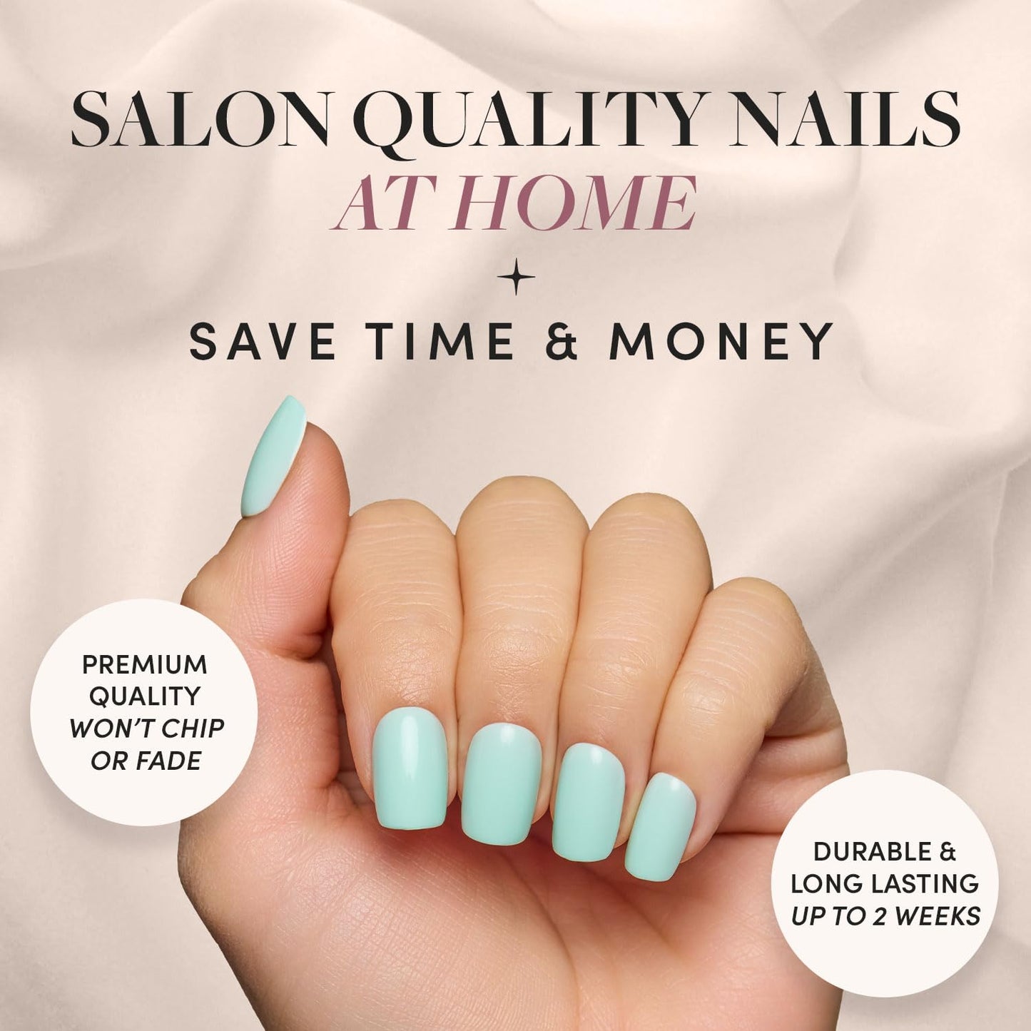 Glamnetic Press On Nails - Soft Teal | Short Squoval Light Blue Fake Nails with Glossy Finish, Salon Quality | 15 Sizes - 30 Nail Kit with Glue