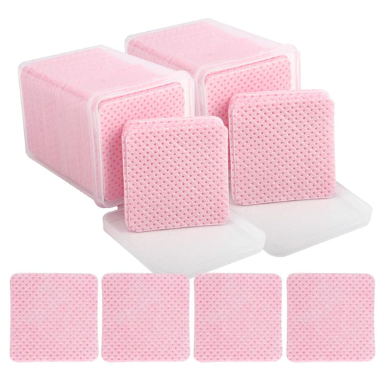400 PCS Lint Free Nail Wipes Eyelash Extension Glue Wipes Absorbent Soft Super Non-Woven Fabric Lash Glue Wipes Nail Polish Remover Wipes for Lash Extension Supplies（Pink)