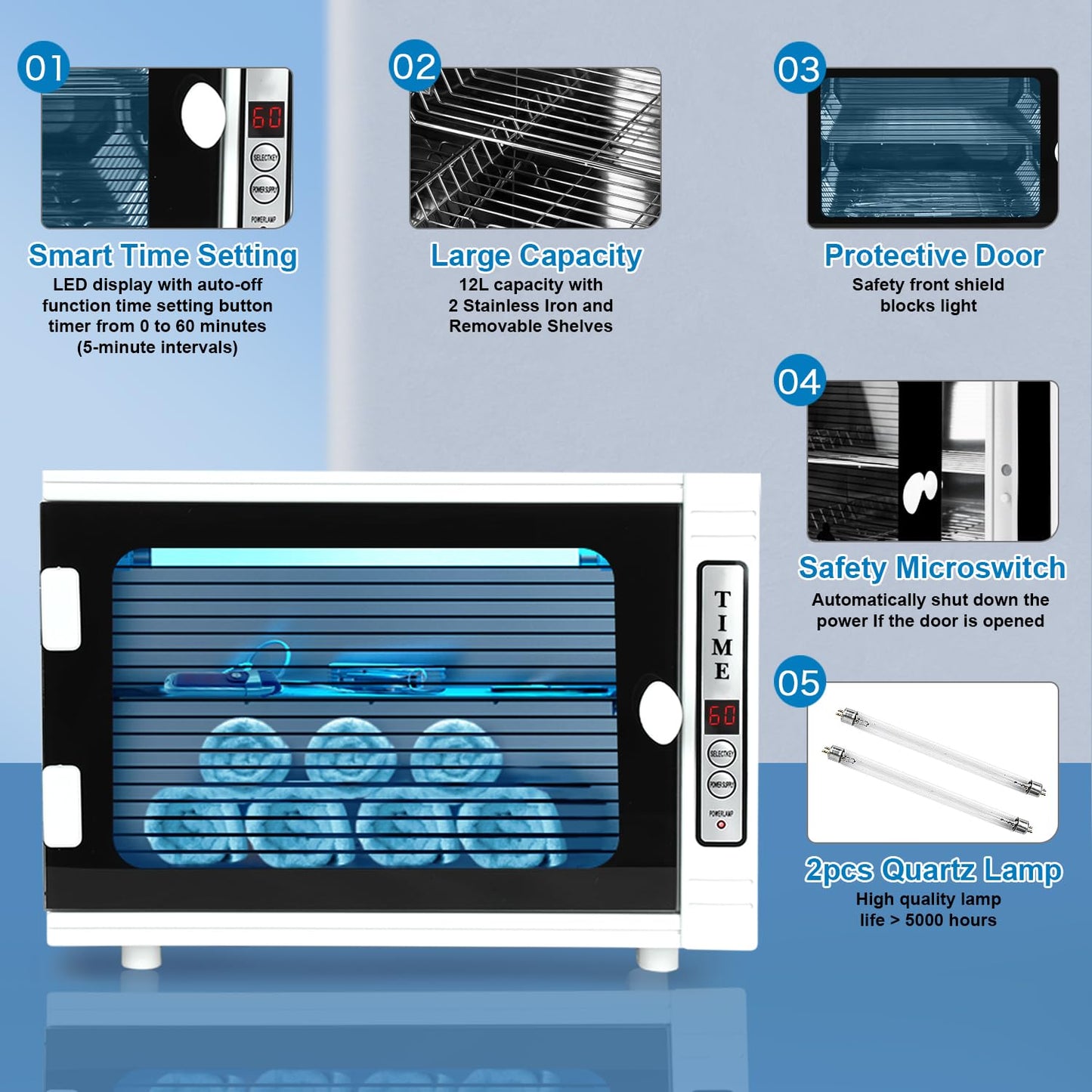 Nail Tool Cleaning Machine, 12L High Capacity Multi-Functional Nail Cleaner Box Manicure Tool Cleaning Cabinet Salon Equipment for Spa Beauty Home Metal Tools With Replaceable Lamp