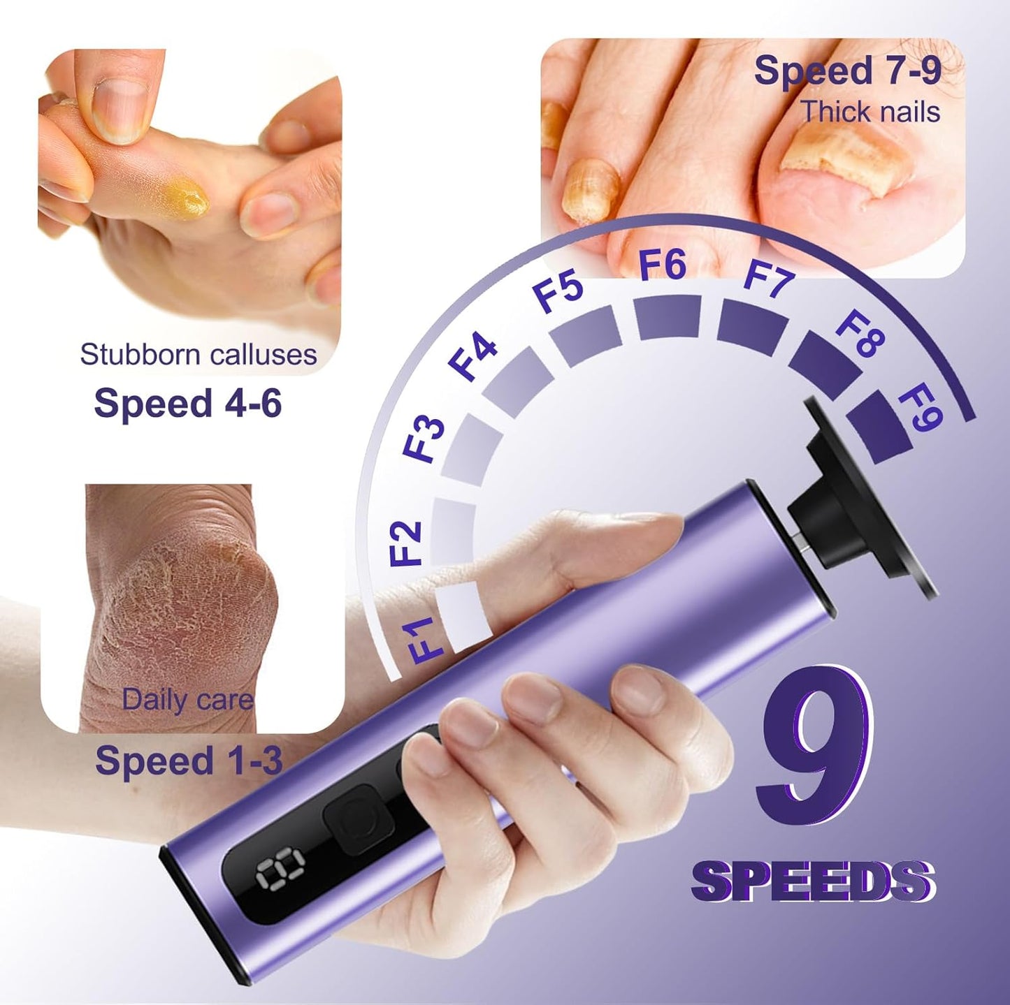 Electric Foot Callus Remover, 9-Speed Variable, Rechargeable Portable Callus Remove (Purple)