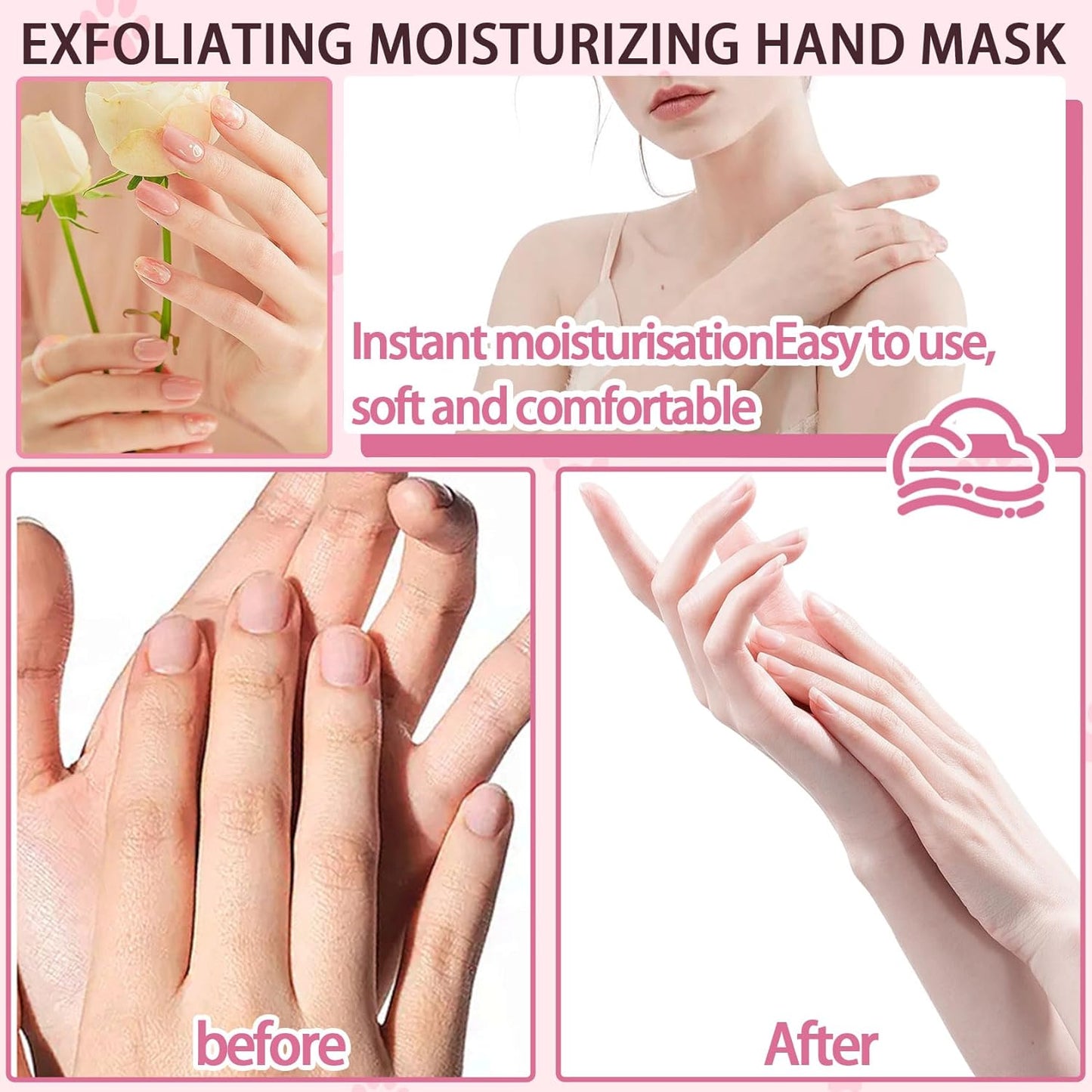 6PCS Hand Masks,Hydrating Hand Masks Moisturizing Gloves Overnight for Dry Cracked Hands,Daily Hand Care Hand Masks Gift Set for Women and Men E