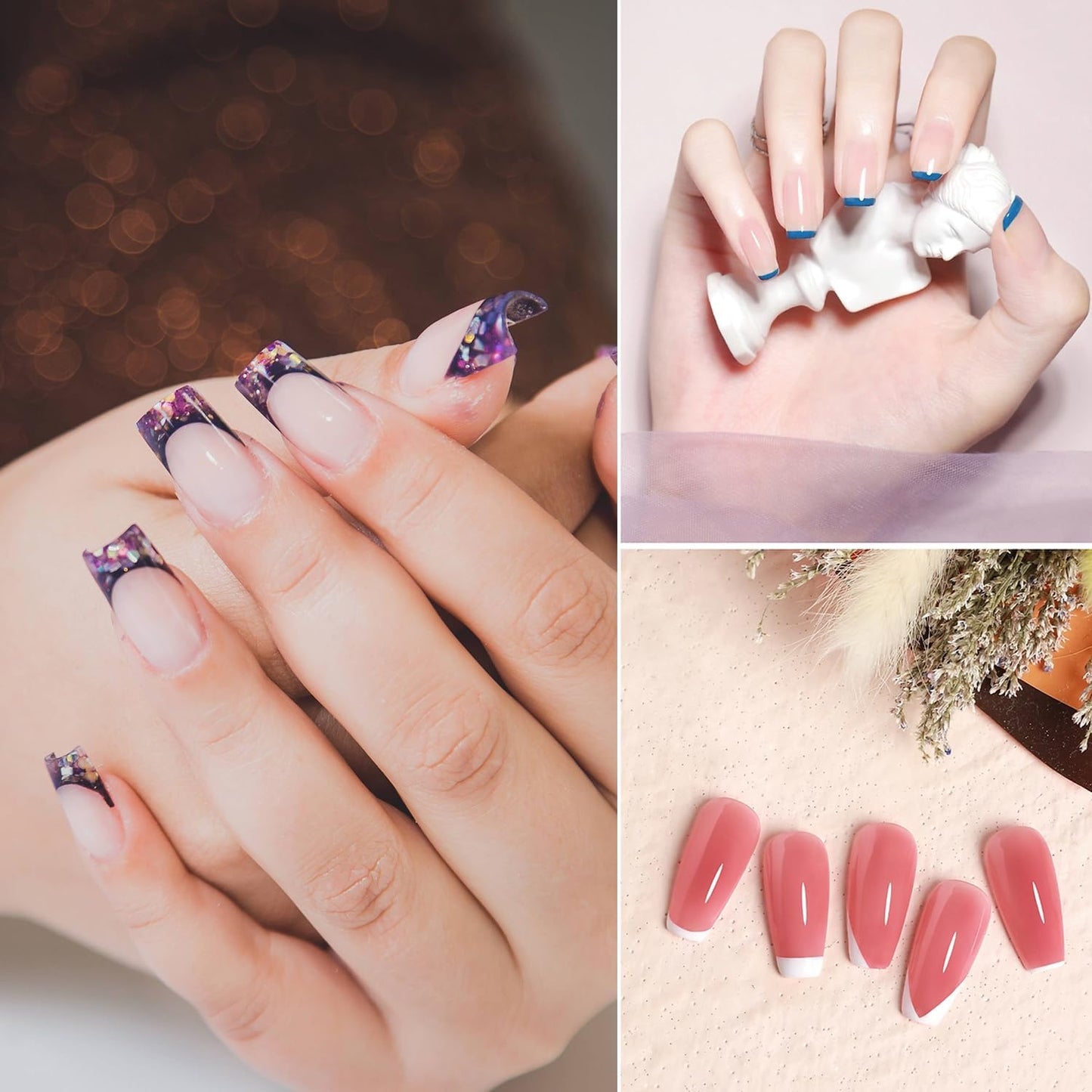 French Tip Nail Stamp Clear Silicone French Tip Tool French Tip Stamp French Manicure Kit French Nail Art Stamper Kit with Scrapers and Nail Art Brushes for French Manicure Home DIY Salon 5 Pcs