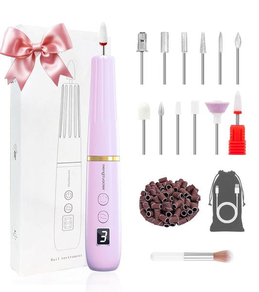 Electric Nail Drill Machine File Efile Set for Acrylic Gel Nails Portable Nail Drill Machine Kit Rechargeable Pedicure Tools for Hand Feet Manicure Pedicure Tools Polishing Set (Purple)