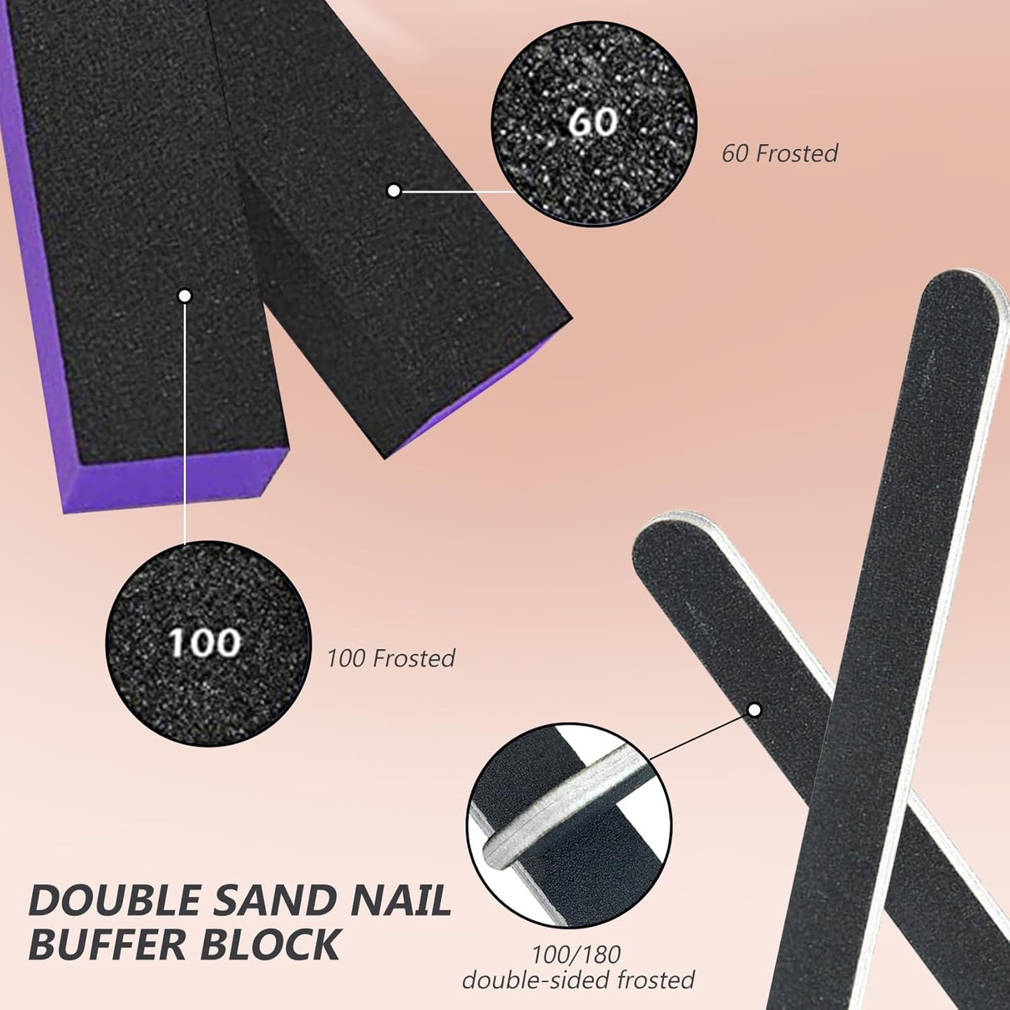 SKYPIA 4 Pack Nail File 100/180 Grit and Purple 3 Sided Buffer Block Set