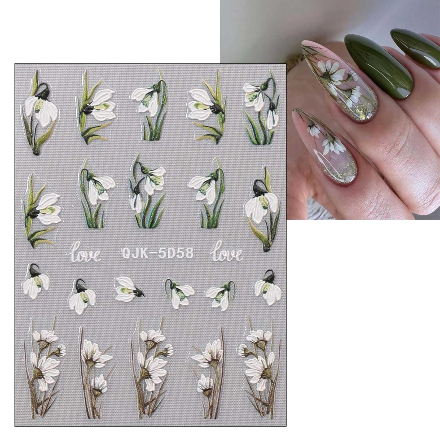 JMEOWIO 6 Sheets 3D Embossed Spring Flower Nail Art Stickers Decals Self-Adhesive Pegatinas Uñas 5D Colorful Summer Floral Lavender Nail Supplies Nail Art Design Decoration Accessories