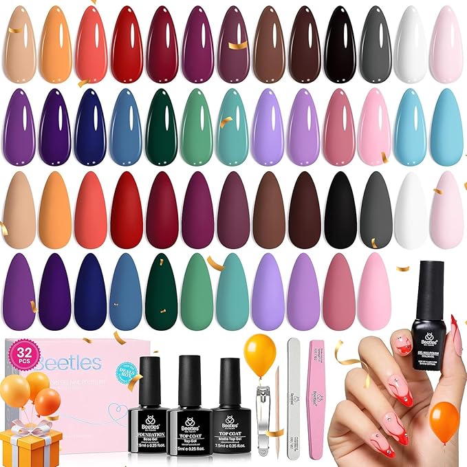 beetles Gel Polish Urban Rhythm - Fall Winter Gel Nail Polish Set Burgundy Red Nude Brown Purple 25 Colors with 3Pcs Base Top Coat Nail Art DIY Salon Manicure UV LED Soak Of Gifts for Women Girls