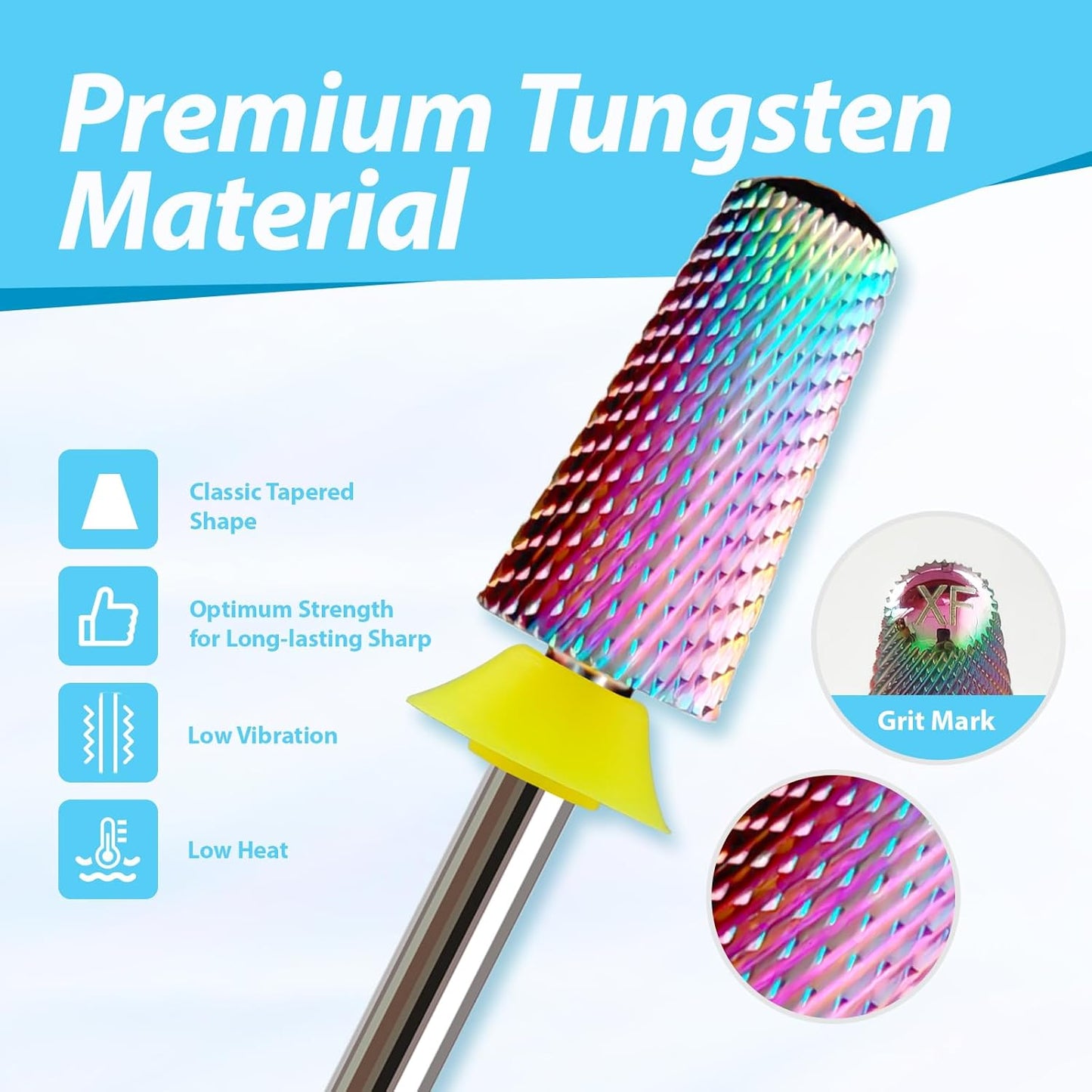 Round Top Nail Drill Bits, Cross Cut Tapered 3/32'' Safety Tungsten Carbide Professional Bit, Remove Gel Fast, Left Right Hand Use, Acrylic Nail Polish, Technicians Bits, Extra Fine.