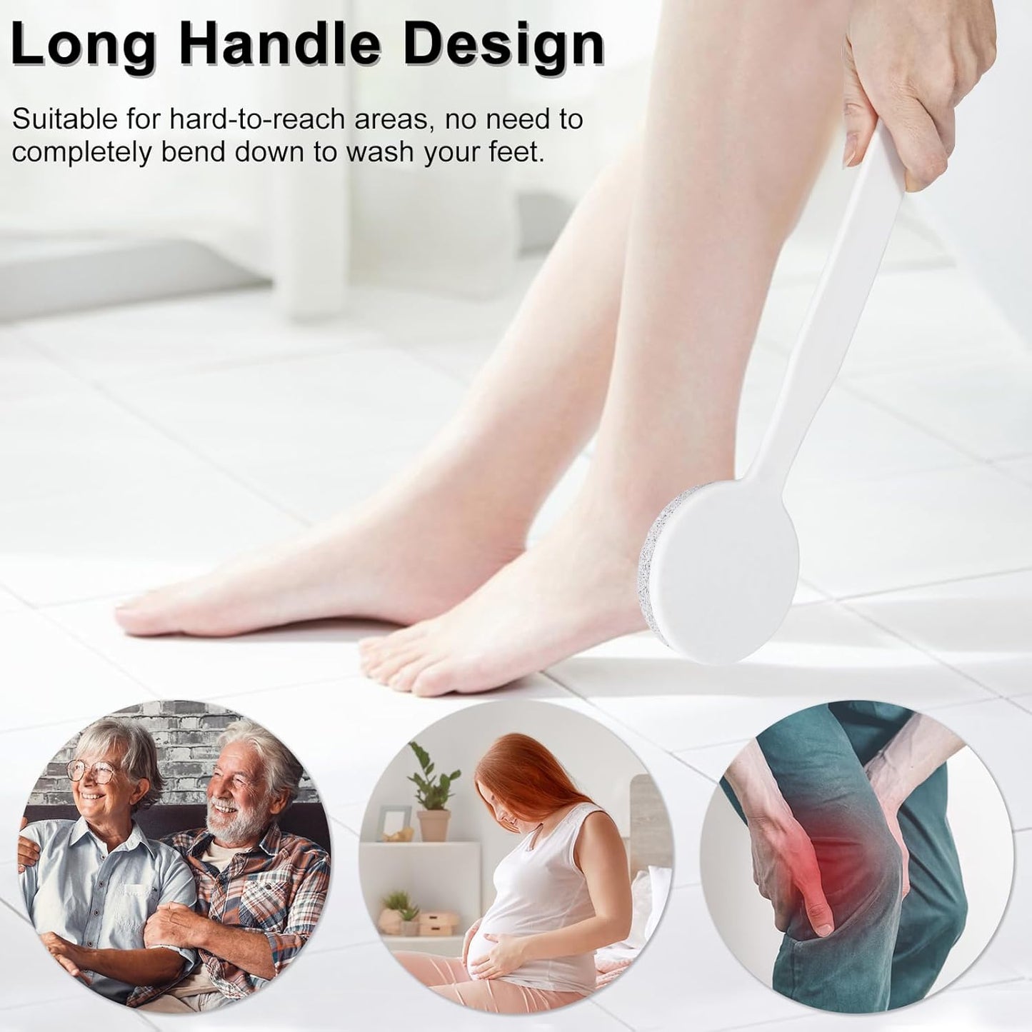 Pumice Stone for Feet with Long Handle, 2 Pack Hard Skin Callus Remover, Scrubber and Exfoliator for Dead Dry Skin, Softer & Smoother Feet, Pedicure Tool (Curved)