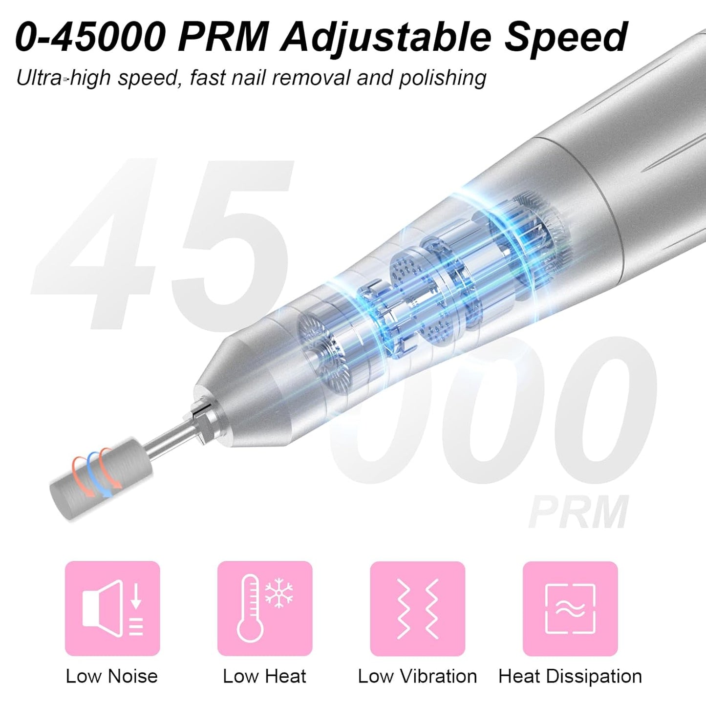 Electric Nail Drill Professional: Rechargeable Nail File with Bits for Acrylic Gel Nails, Professional Nail Drill Manicure Pedicure Polishing Shape Tools for Home Salon