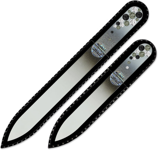 Gifts for her - Mont Bleu Premium Set of 2 Glass Nail Files Hand Decorated with Crystals - Genuine Czech Tempered Glass - Handmade Womens Gifts - Crystal Nail Files Kit for Natural Nails