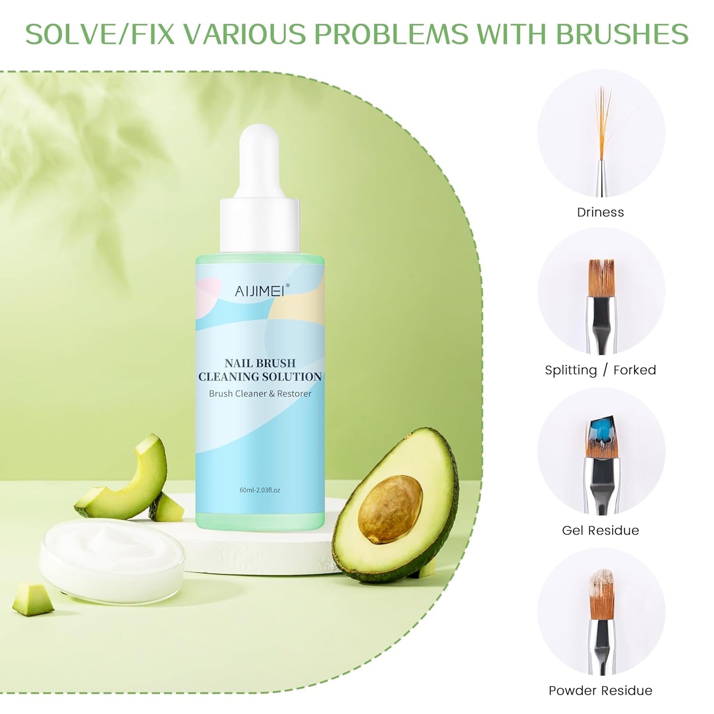 AIJIMEI Acrylic Nail Brush Cleaner Gel, Nail Brush Cleaning Solution Cleaner Restorer for Any Nail Art Brush Rapid Clean Brush Cleaner for Nails (60ml/2fl.oz-Aloe)
