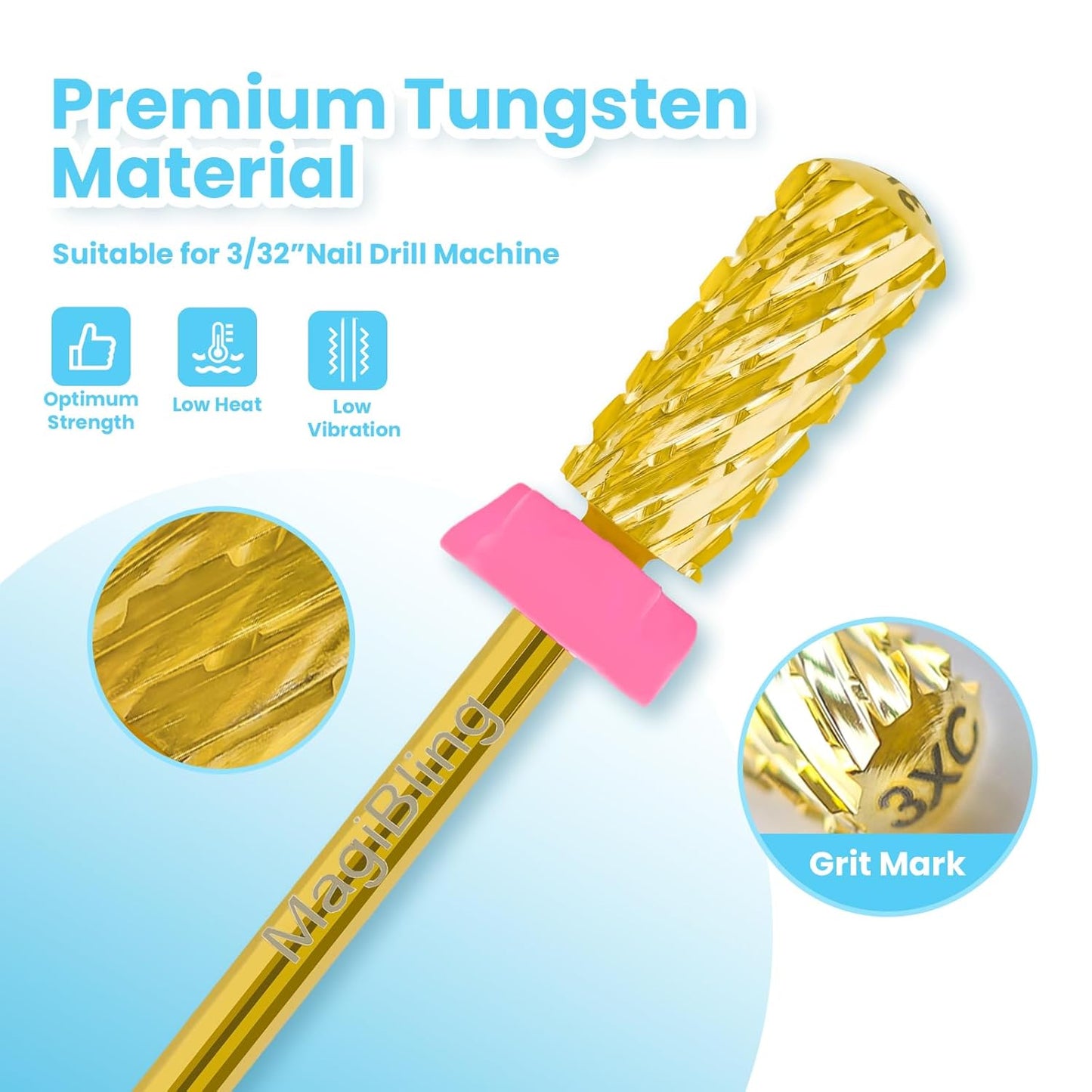 Small Barrel Nail Drill Bits Round Top, 3/32'' Safety Tungsten Carbide Bits, Two-way Rotation, Suitable for Manicure Pedicure Cuticle Gel Polishing, Technicians Bits, Grit: Triple Coarse
