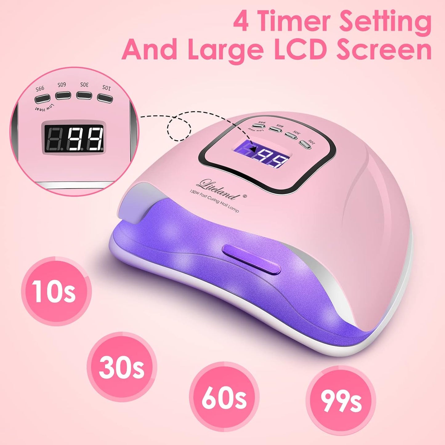 UV Gel Nail Lamp,150W UV Nail Dryer LED Light for Gel Polish-4 Timers Professional Nail Art Accessories,Curing Toe Nails