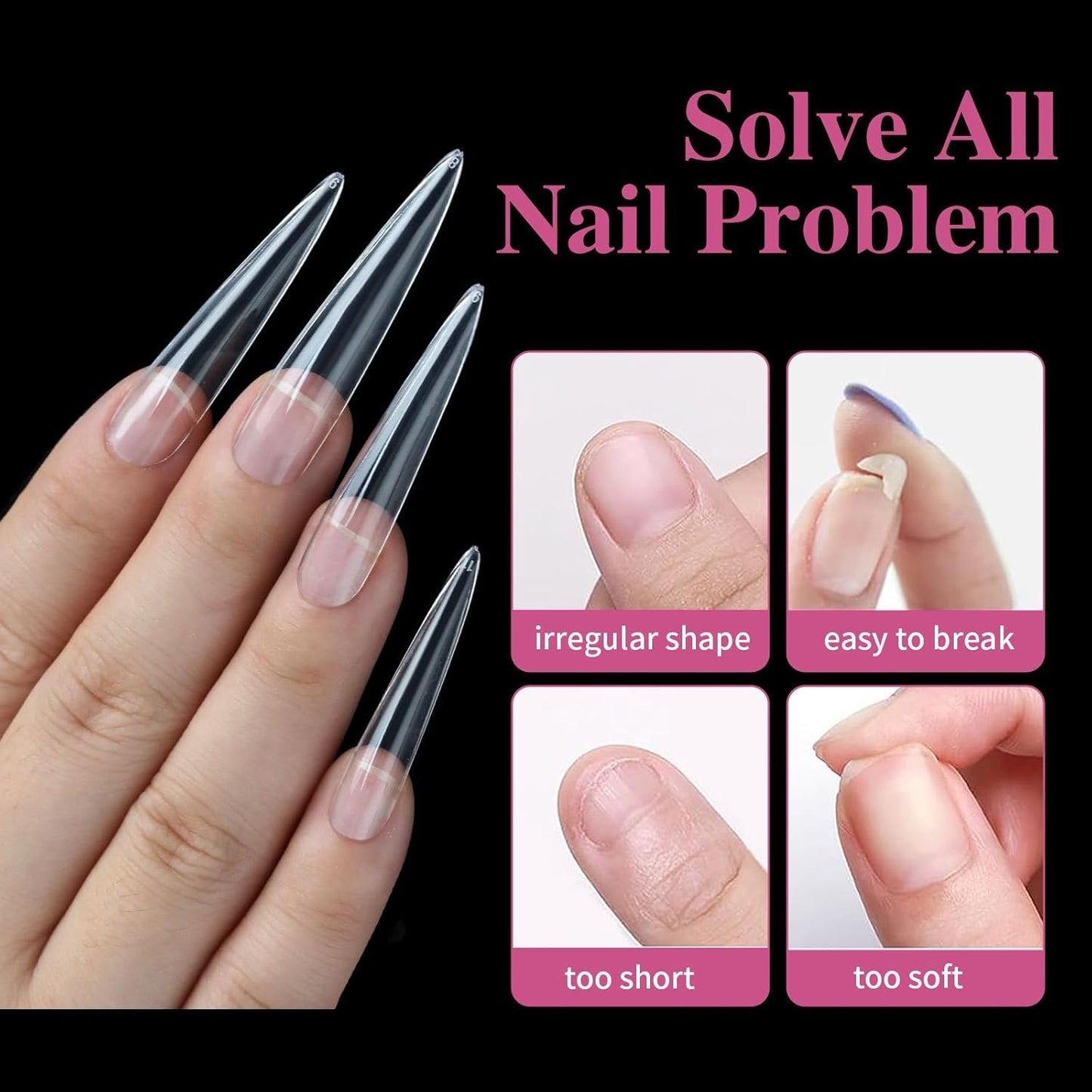 halloween nails Explosive 240 PCS Home DIY Nail Kit - Coffin False Nails, Press Ons, Fake Nails, Nail Tips, French Press On Nails - Transform Your Look Instantly(Long - Half Coffin)