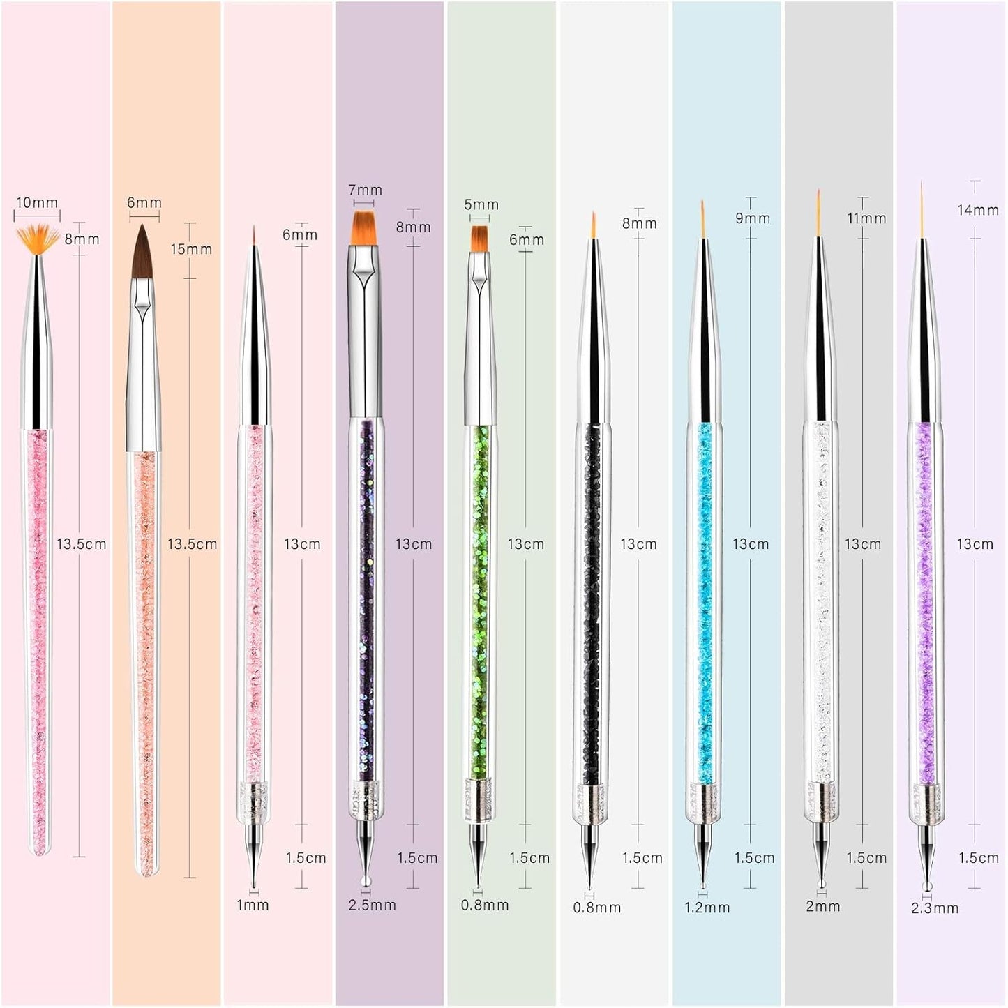 Nail Art Brushes 9PCS Nail Brush Set with Liner Brush and Dotting Pens for Home and Professional Salon Use